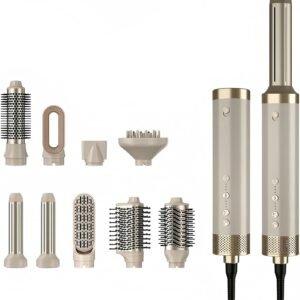 Secador de Cabelo 9 em 1 Conjunto, Escova Secadora 1600W Alta Velocidade 110000 Rpm, fluxo de ar potente de 25 m/s, ar frio com um único botão, adequado para estilização diária (220V)