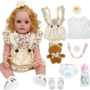 Bebê Reborn Boneca Silicone Menina Loira Realista 55cm Olhos Azuis Pode Dar Banho