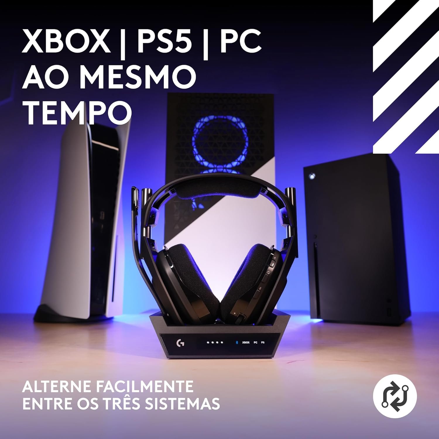 Headset Gamer Sem Fio Logitech G Astro A50 X LIGHTSPEED + Base Station, Com Conexão Bluetooth e HDMI 2.1 Passthru, Tecnologia PLAYSYNC, Compatível Com Xbox Series X|S, PlayStation, PC/Mac - Preto - Imagem 2