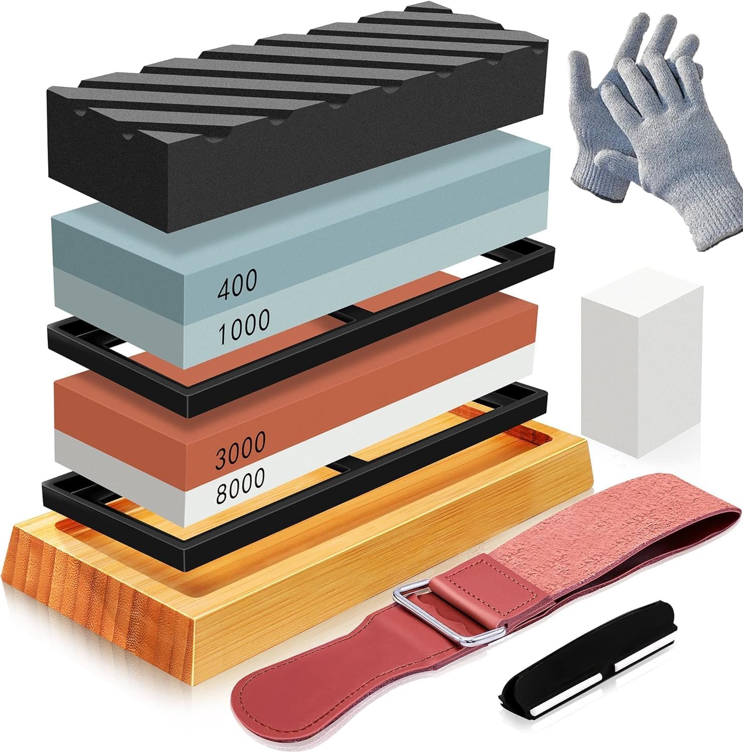 Pedra de Amolar Facas, Pedra de Afiar de Amolar de Granulação 400/1000 e 3000/8000, Afiador de Facas Dupla Face com Base Antiderrapante