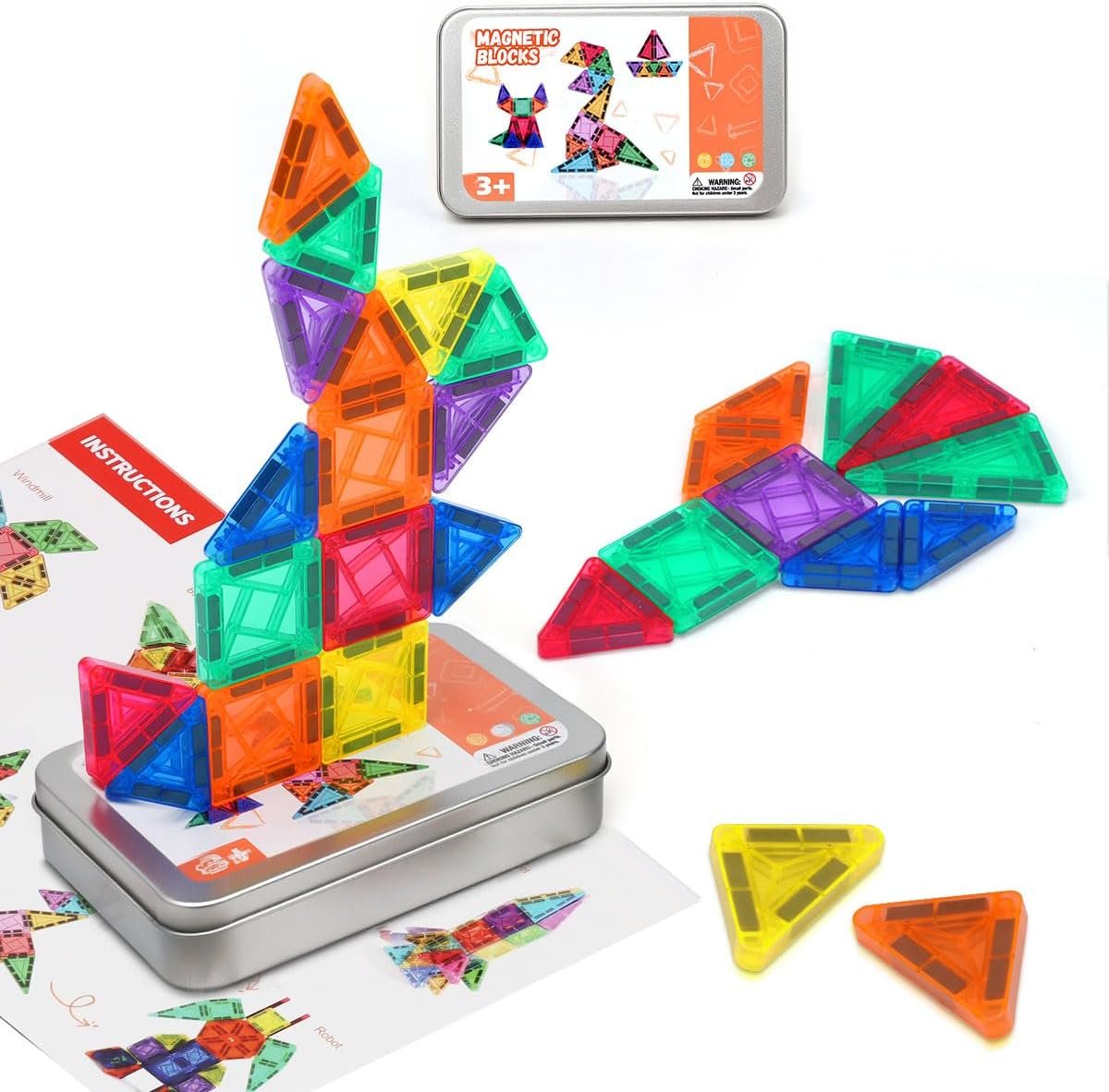 36 Peças Blocos Magnéticos para Crianças de 3 a 8 Anos, Mini Blocos de Construção Magnéticos, Conjunto de Construção de Viagem com Caixa de Ferro para Armazenamento (36)