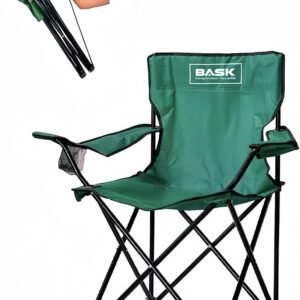 BASK Cadeira Dobrável Portátil Reforçada com Suporte 180kg | Alça de Ombro Integrada | Porta-copo | Conforto e Espaço Ampliado para Camping, Praia e Pesca
