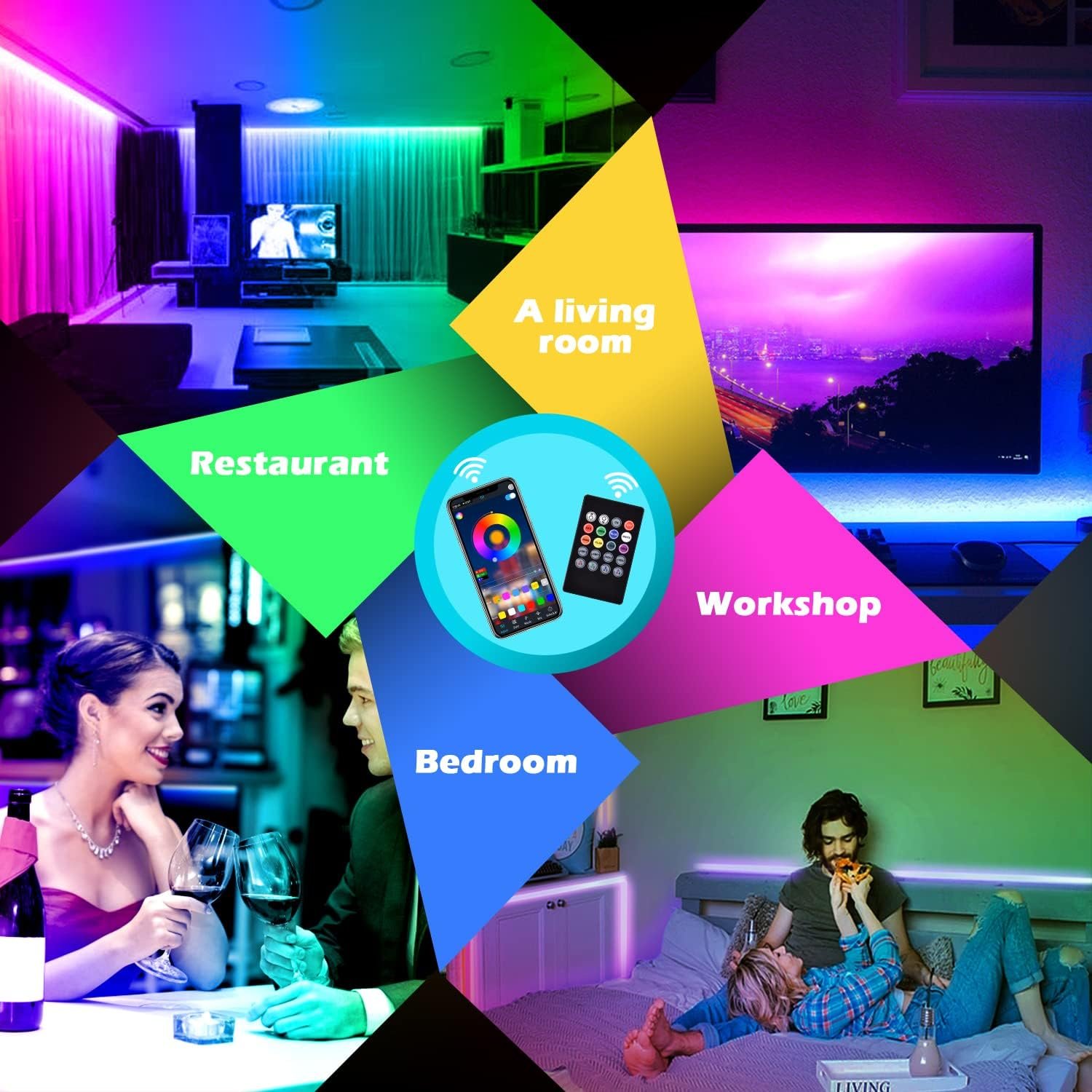 AILBTON Faixa de luzes LED de 60 metros (2 rolos de luzes de LED de 30 metros) Faixa de luz LED ultra longa com controle remoto de voz por aplicativo, 5050 RGB Music Sync Luzes LED que mudam de cor para quarto, festa, decoração de casa - Imagem 5