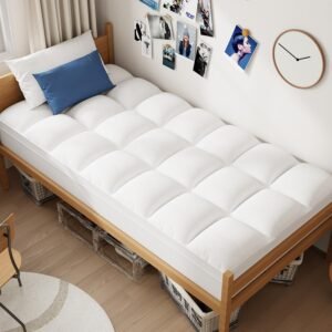ELEMUSE Topper de colchão solteiro GG para dormitório universitário, capa de colchão de solteiro extralonga grossa para dor nas costas, travesseiro macio de pelúcia com bolso elástico profundo,