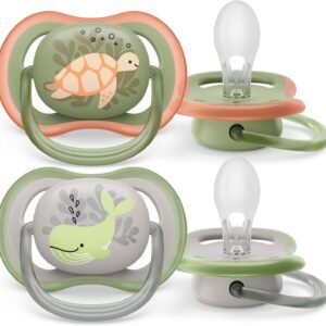 Chupeta Ultra Air Dupla 6-18 Meses Philips Avent Decorada Verde e Cinza – Baleia/Tartaruga