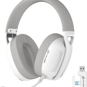 ATTACK SHARK L80 Fone de ouvido sem fio para jogos ultraleve sobre a orelha,dongle USB C&A de 2.4 GHz/Bluetooth 5.3/3.5 mm com fio,microfone removível,bateria de 600 mAh para PC Mac PS4 Switch(Branco)