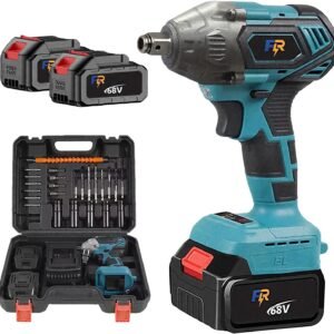 Chave de Impacto Elétrica Sem Fio 800N.M 68V – Kit com 2 Baterias 1.3Ah, Motor Brushless, Entrada Dupla 1/2″ e 1/4″, Carregador Rápido e Acessórios Completos