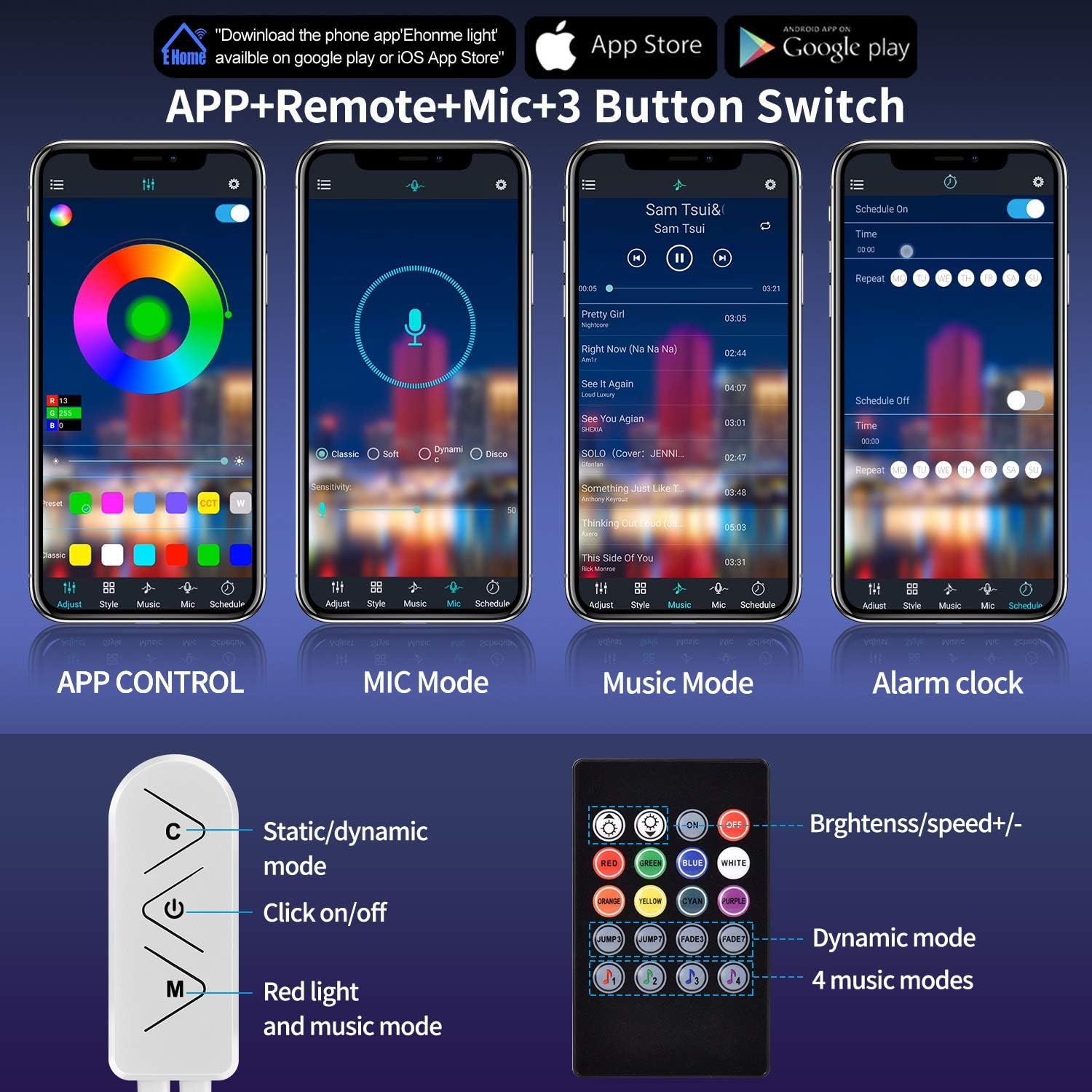 AILBTON Faixa de luzes LED de 60 metros (2 rolos de luzes de LED de 30 metros) Faixa de luz LED ultra longa com controle remoto de voz por aplicativo, 5050 RGB Music Sync Luzes LED que mudam de cor para quarto, festa, decoração de casa - Imagem 4