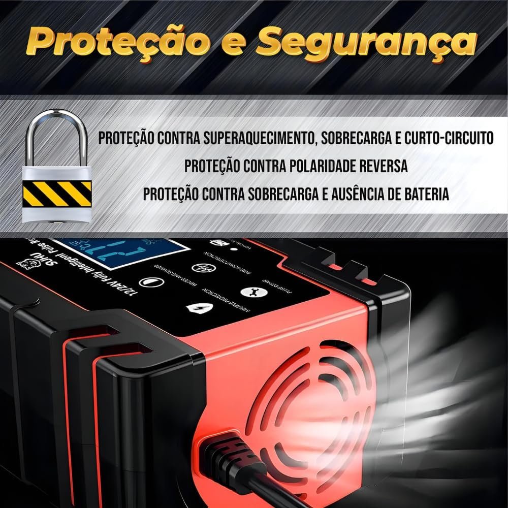 Carregador de Bateria Inteligente 12V, Display Digital, 110v e 220v, para Carro, Moto e Caminhão, com Proteção Contra Superaquecimento e Curto, Linha Premium Automotiva - Imagem 2