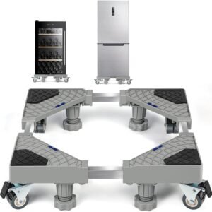 Suporte Maquina de Lavar com Roda Universal, Suporte para Geladeira com Rodinha, Suporte de Lavadora e Secadora com Almofadas Antivibração, Suporte Reforçado Ajustável para Geladeira