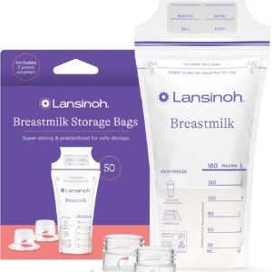 Lansinoh Bolsas de Armazenamento de Leite Materno, 50 Contagem, 6 Onças, Resistente a Fugas, Zíper, Livre de Bisfenol-A