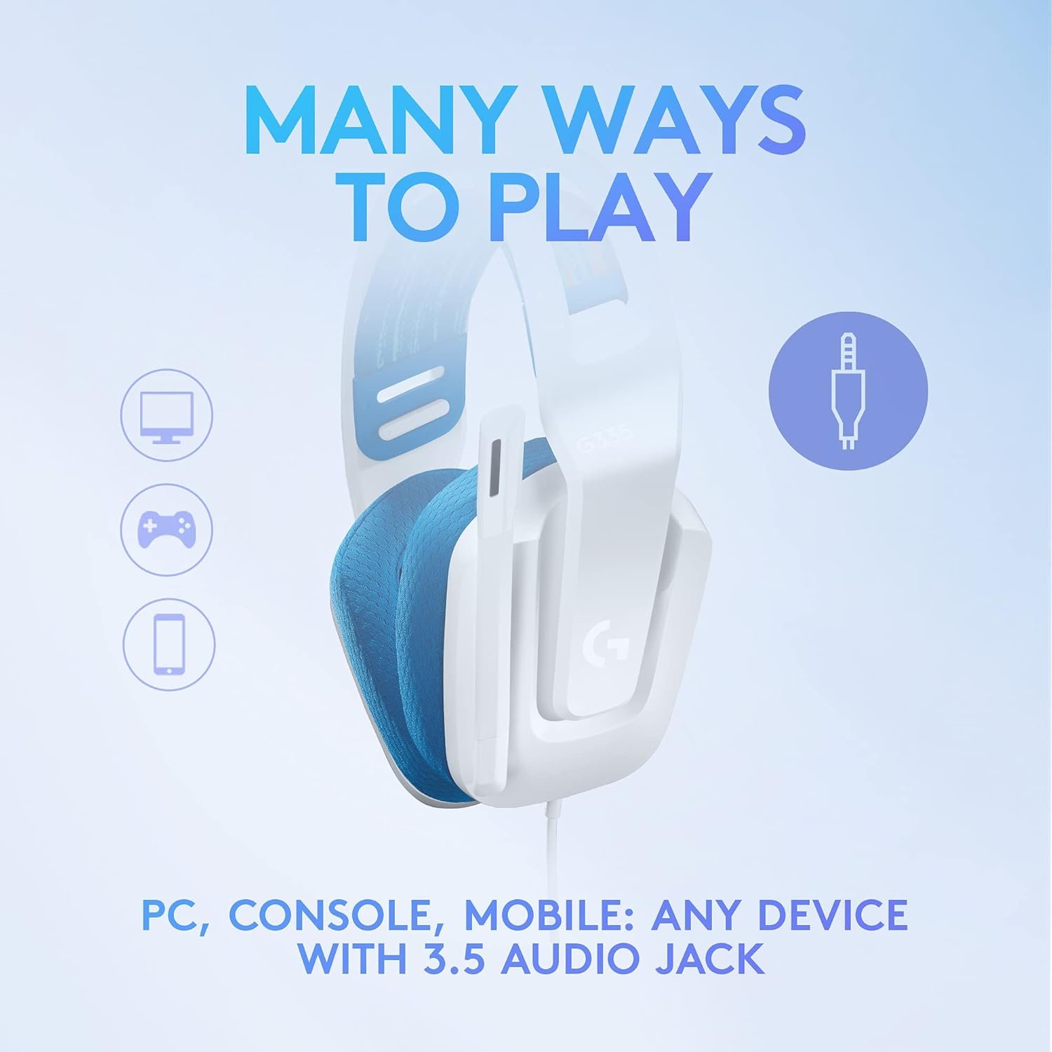 Headset Gamer Logitech G335 com Almofadas com Espuma de Memória, Design Leve e Conexão 3,5mm para PC, PlayStation, Xbox, Nintendo Switch e Mobile - Branco - Imagem 3