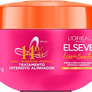 L’Oréal Paris Elseve Liso dos Sonhos Creme de Tratamento com Queratina Vegetal e AHA, Alinhamento Capilar, Controle de Frizz e Reparação de Danos Químicos e Térmicos, 300g