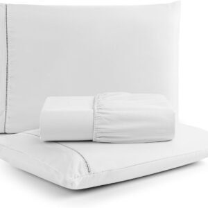 Jogo de Lençol King Percal Flex- 3 Peças – 200 Fios – com Ponto Palito – Super Macio – Resistente – (King, Branco)
