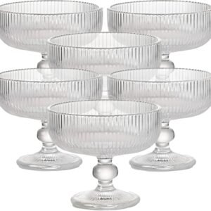 Conjunto de 6 Taças de Vidro Caneladas, Design Elegante, 310ml, para Sobremesa, Sorvete, Mousse, Pudim, Resistente e Lavável