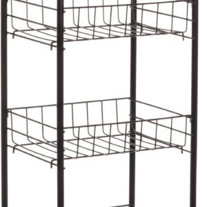 Fruteira de Chão 3 Cestos com Tampo de Madeira e Rodas, Cor Preto, Metaltru