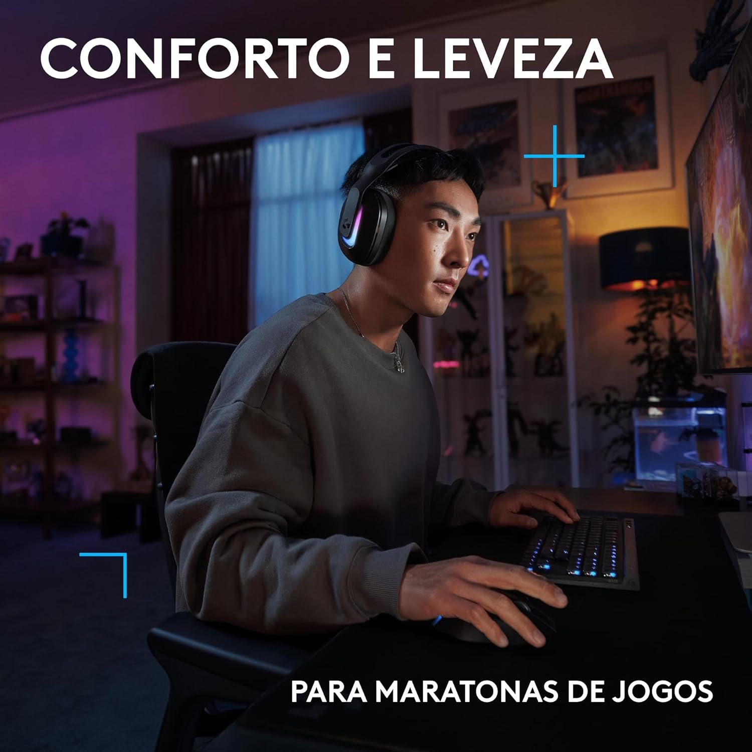 Headset Gamer Sem Fio Logitech G522 LIGHTSPEED com RGB LIGHTSYNC, Conectividade Tripla sem fio LIGHTSPEED ou Bluetooth e com fio USB para PC - Preto - Imagem 6