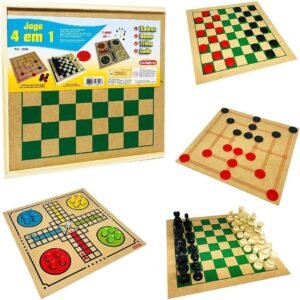 Kit Jogo De Tabuleiro Dama Trilha Ludo E Xadrez Caixa 4 Em 1 Carimbras