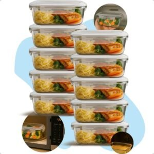 Kit 10 Potes Herméticos de Vidro 640ml Refratário para Forno Ideal para Marmitas e Conservação de Alimentos