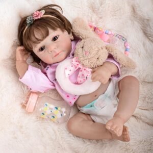 Brastoy Bebê Reborn Menina Boneca de Silicone Realista Pintado 48cm Original Pode Tomar Banho (Olhos Castanhos)