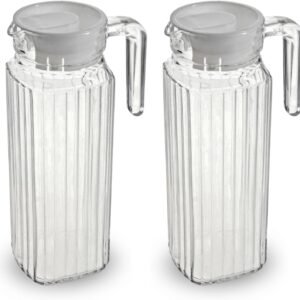 Conjunto De 2 Jarras De Vidro Com Tampa De 1 Litro Resistente Suco Agua Bebidas Casual Sofisticada Cozinha Cabe Na Porta Da Geladeira