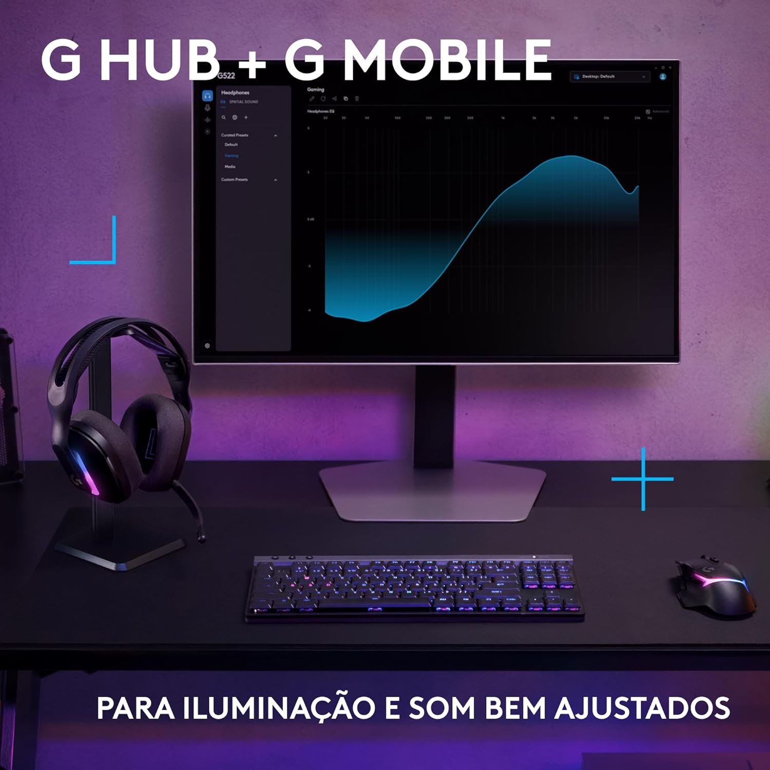 Headset Gamer Sem Fio Logitech G522 LIGHTSPEED com RGB LIGHTSYNC, Conectividade Tripla sem fio LIGHTSPEED ou Bluetooth e com fio USB para PC - Preto - Imagem 7