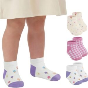 Kit 3 Pares Meia Infantil Menina Selene Estampada Colorida Cotton