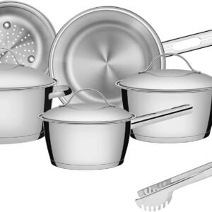 Jogo de Panelas Tramontina Aço Inox Allegra 5 Peças Fundo Triplo + Pegador de Massa