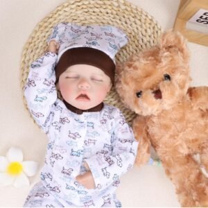 Bebê Reborn Menino Boneca Realista Corpo de Silicone Pintado com Acessórios Urso 48cm (Menino Dormindo 3)
