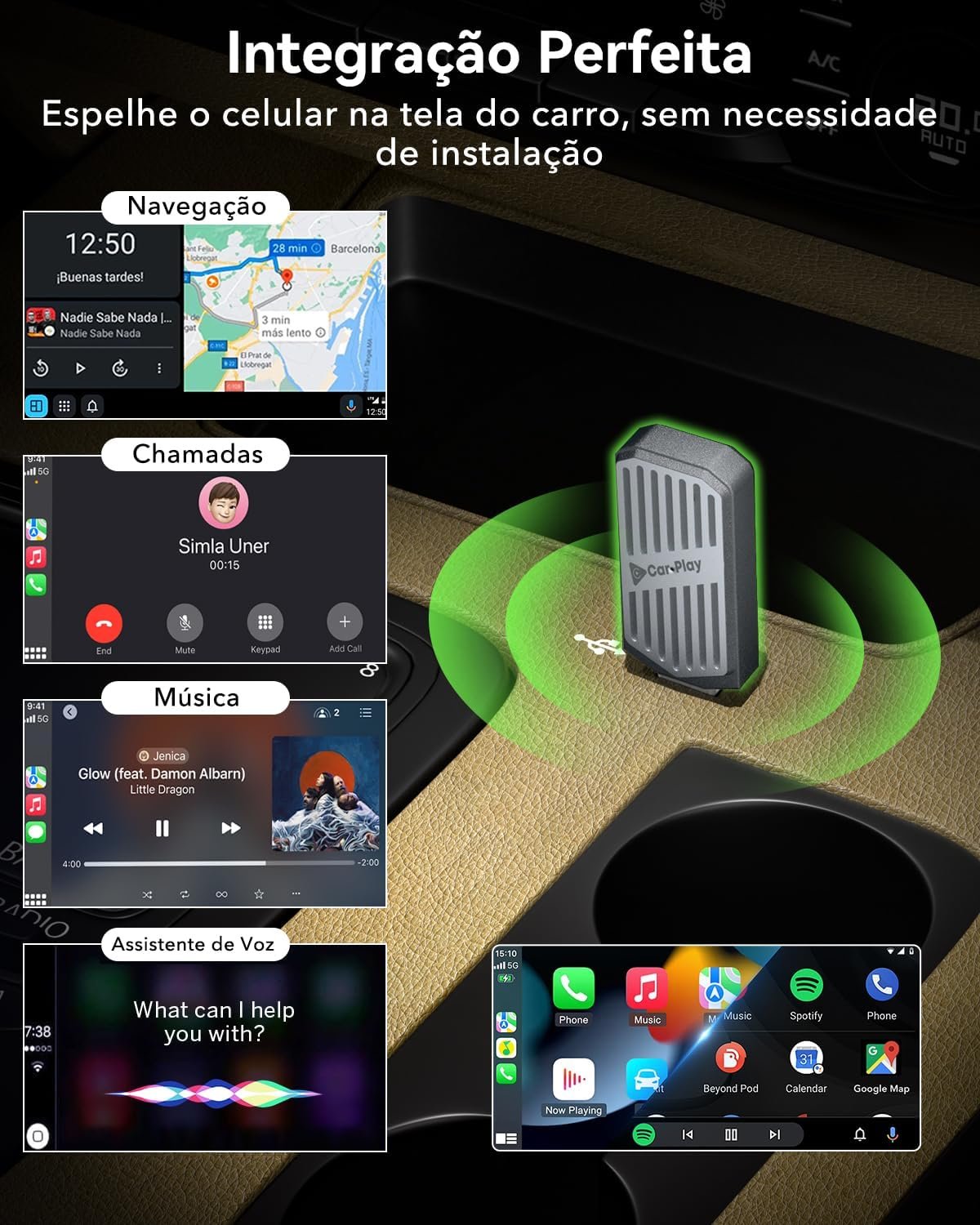 Adaptador CarPlay Sem Fio para Android e iPhone, Stage LinkFree 2 em 1 Mini CarPlay Com Fio para Sem Fio, Adaptador USB-C/USB Plug & Play Bluetooth para Carro, Controle Estável e Sem Atraso - Imagem 4