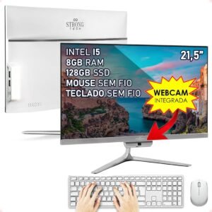 Computador Completo All In One Intel Core i5 21,5″ 8GB SSD 128GB 4 Núcleos Super Turbo Hdmi Teclado e Mouse Strong Tech