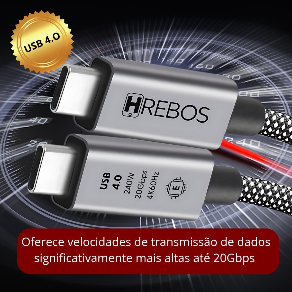 Cabo USB C 4.0 240W 20Gbps 4K 60Hz Premium Para Transmissão Dados E Vídeo Carregamento Rápido Notebook Tablet Smartphone Tipo C 2 metros - Imagem 2
