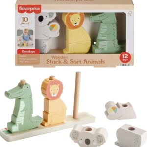Fisher-Price, Brinquedo de Madeira com 9 Formas de Animais para Empilhar e Classificar, Mattel