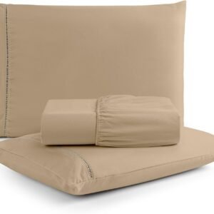 Jogo de Lençol Super King Percal Flex- 3 Peças – 200 Fios – com Ponto Palito – Super Macio – Resistente – (Super King, Cáqui)