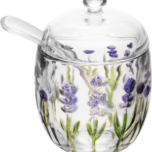 LYOR – Açucareiro com Colher e Tampa Lavanda Hand Painting 8,5cm x 11,3cm Cristal