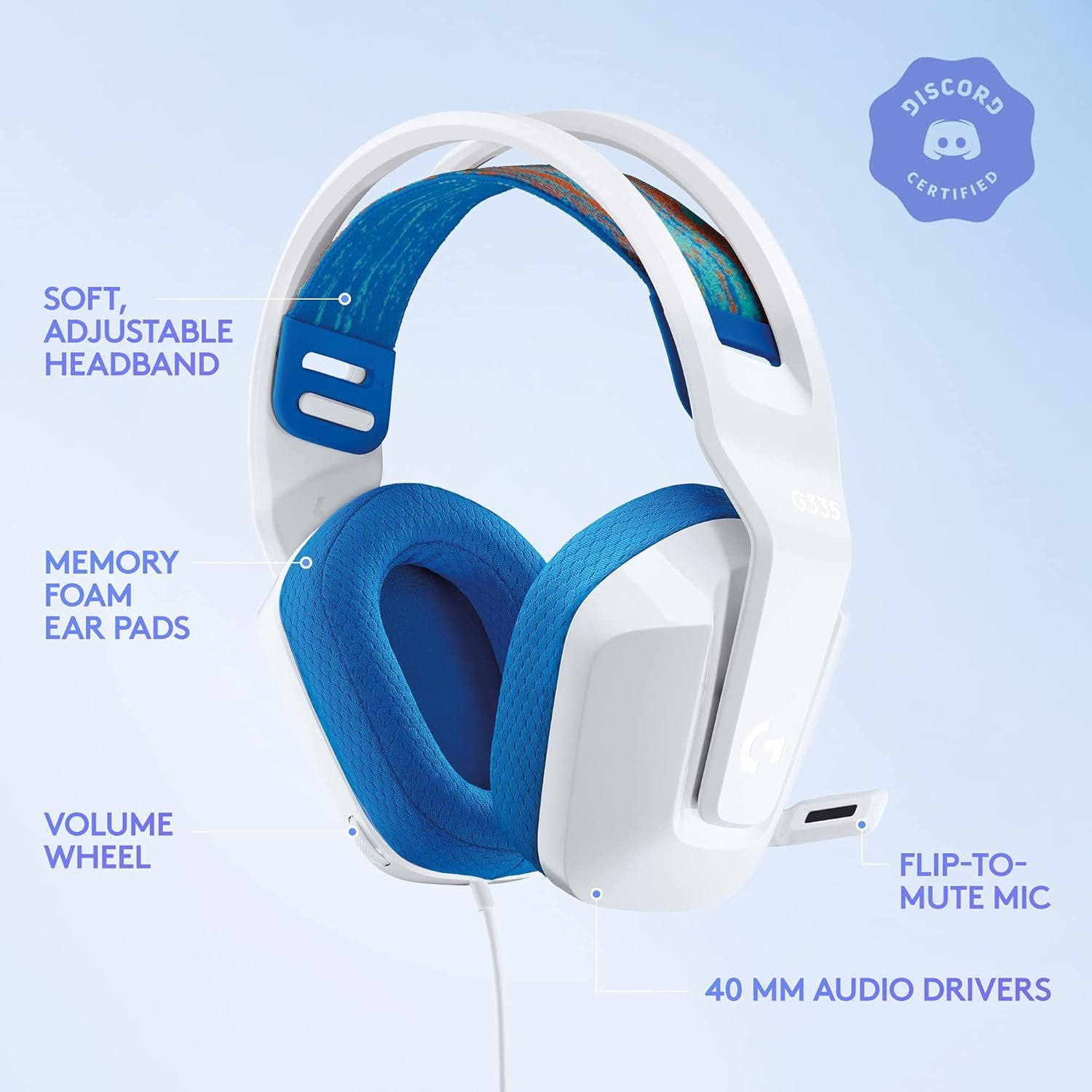 Headset Gamer Logitech G335 com Almofadas com Espuma de Memória, Design Leve e Conexão 3,5mm para PC, PlayStation, Xbox, Nintendo Switch e Mobile - Branco - Imagem 6