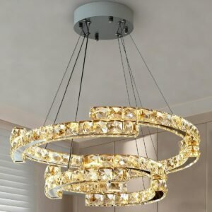 Lustre Pendente LED Dourado Moderno – 2 Anéis Ajustáveis (40+60cm) – Controle Remoto 3000K-6000K – Para Sala de Jantar e Quarto 116W