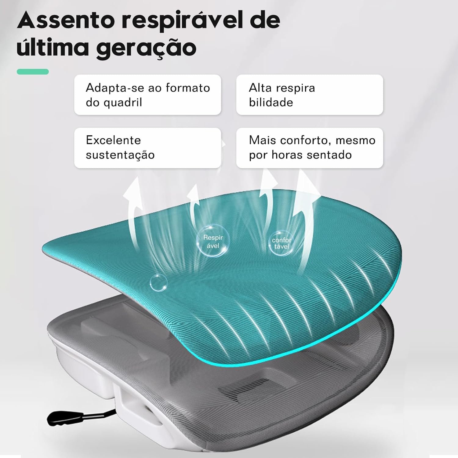 Cadeira de escritório ergonômica reclinável até 145° com apoio para os pés, almofada de ar, cabide e apoio de cabeça ajustável – Gamer e home office (Branco) - Imagem 4