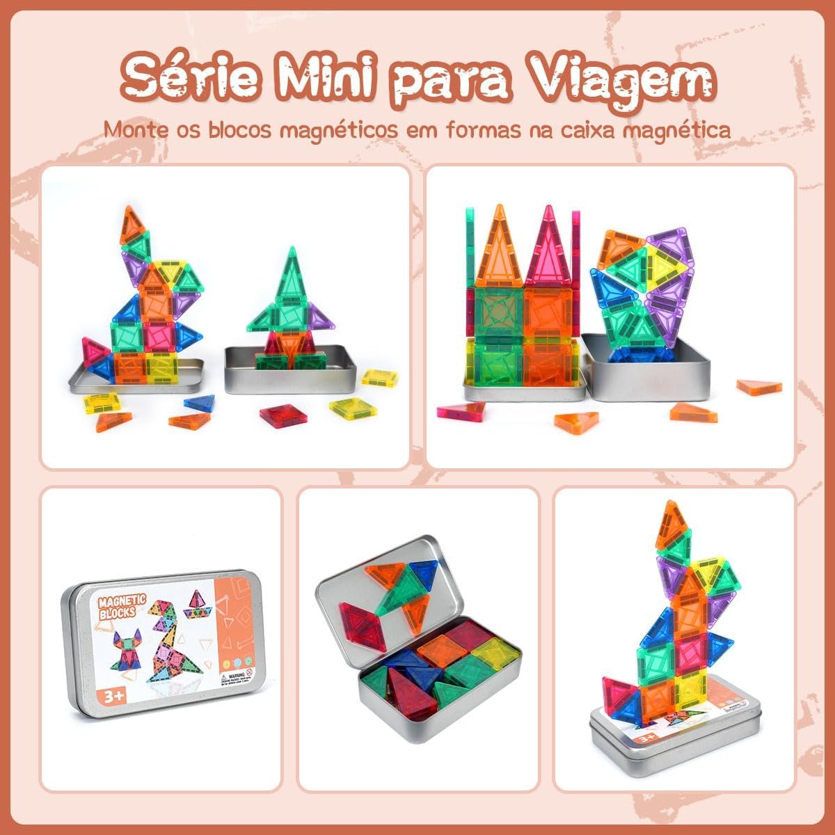 36 Peças Blocos Magnéticos para Crianças de 3 a 8 Anos, Mini Blocos de Construção Magnéticos, Conjunto de Construção de Viagem com Caixa de Ferro para Armazenamento (36) - Imagem 5