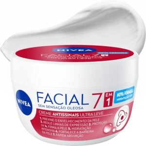 NIVEA Creme Facial Antissinais Ultraleve 7 em 1 100g, Previne Envelhecimento, Reduz Linhas Finas, Hidratação 48h, Antioxidantes, Cuidado Facial