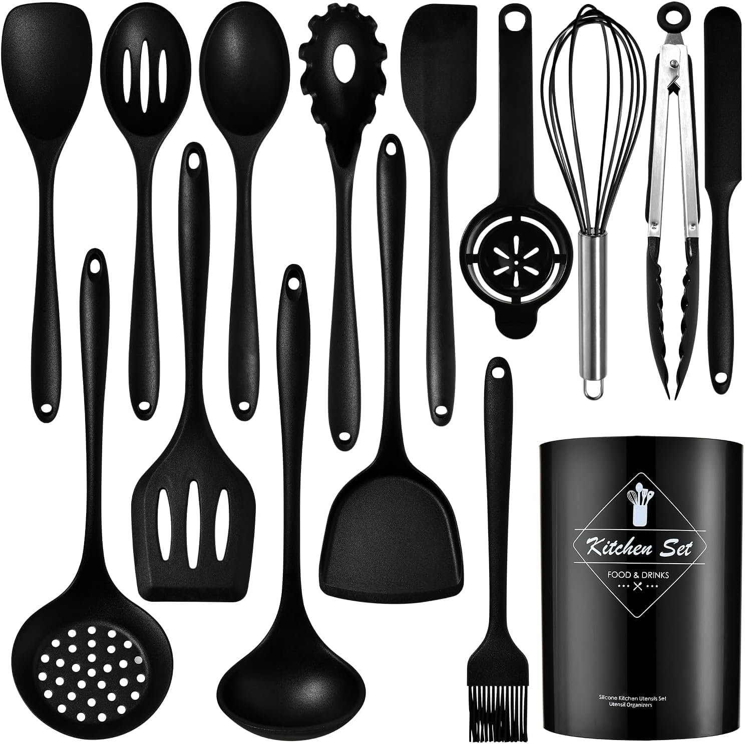 15 Kit Utensílios de cozinha silicone,Utensílios de cozinha Com Ferramentas de cozinha resistentes ao calor com espátula, pinça giratória, colher