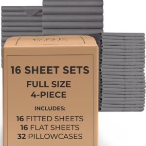 Pacote com 16 conjuntos de lençóis – (16) conjuntos de lençóis completos – Pacote a granel de conjuntos de lençóis completos – Lençóis de tamanho completo – Lençóis a granel por atacado para hotéis e