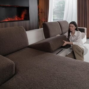 Capas de almofada de sofá para sofá seccional, capas elásticas macias, laváveis e resistentes ao desgaste, protetor de móveis universal para sala de estar (1 capa para namoradeira, marrom)