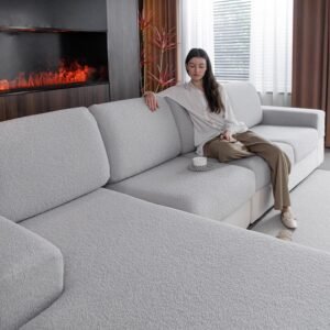 Capas de almofada de sofá para sofá seccional, capas elásticas macias, laváveis e resistentes ao desgaste, protetor de móveis universal para sala de estar (1 capa traseira de sofá, cinza claro)