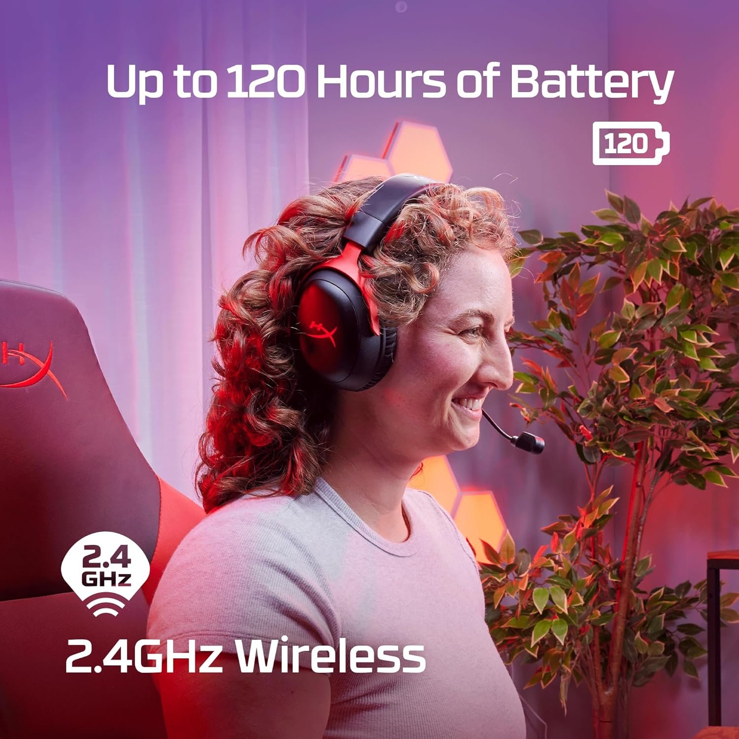 Headset Wireless HyperX Cloud III - Gamer para PC, PS5, PS4, Bateria de até 120h, 2,4 GHz, Drivers 53mm, Espuma Viscoelástica, Estrutura Durável, Microfone 10mm, Vermelho e Preto (77Z46AA) - Imagem 2