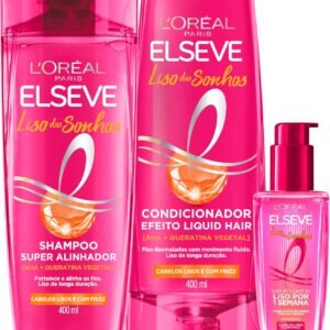 L’Oréal Paris Elseve Liso dos Sonhos Kit Shampoo, Condicionador e Sérum, com Tecnologia Ativada por Calor para um Liso por 1 Semana, Efeito Antifrizz e Barreira Protetora Contra Umidade