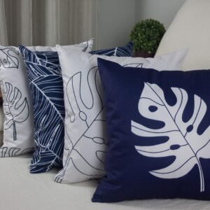 Kit 4 Capas de Almofada Floral Suede Ziper Invisível (Azul Costela de Adao + Costela de Adao Contorno – 45 x 45cm)