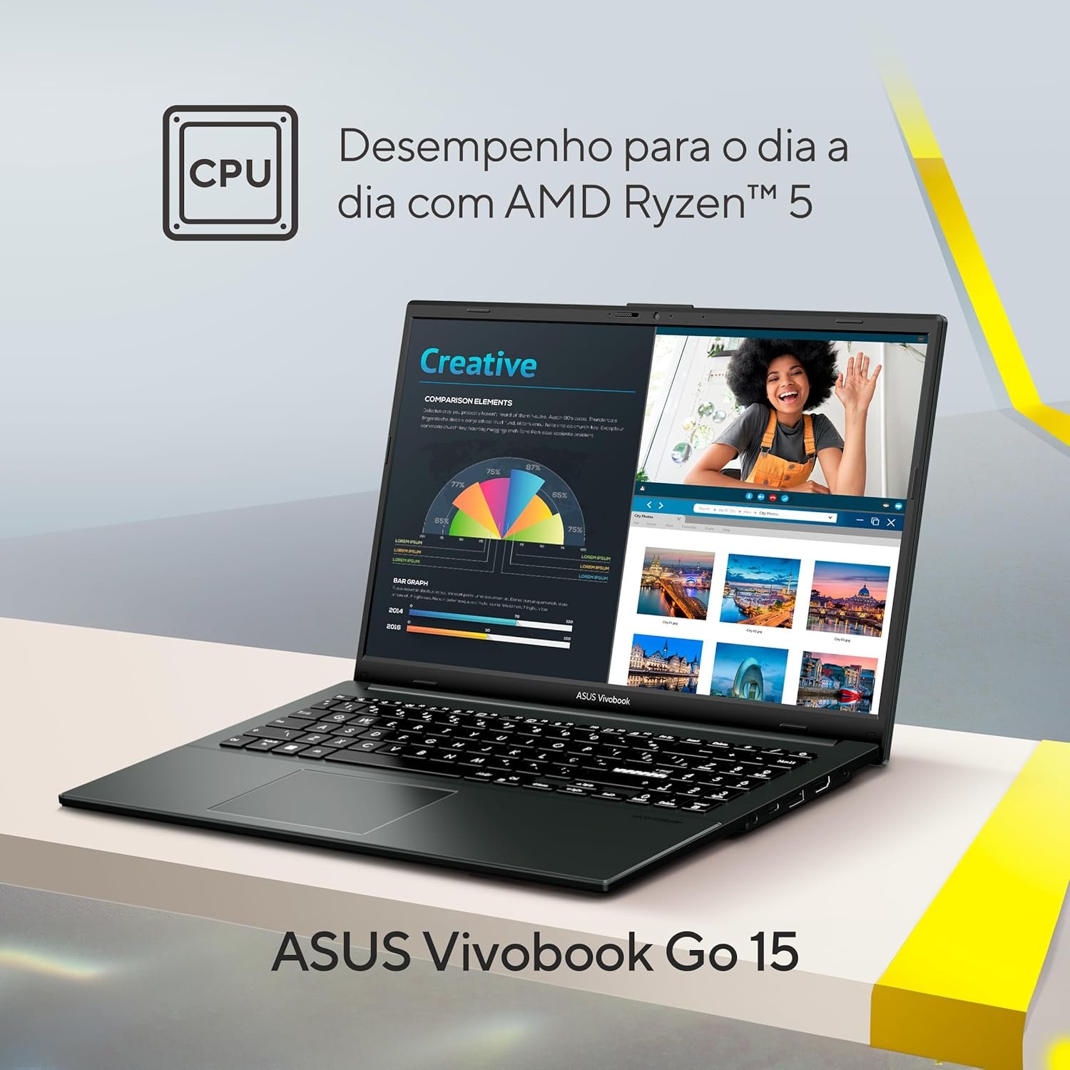 Notebook ASUS VivoBook Go 15, AMD RYZEN 5 7520U, 8GB, 512GB SSD, KeepOS, Tela 15,6" FHD, Mixed Black - E1504FA-NJ732 - Imagem 3