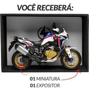 Machine Cult – Miniatura e Expositor Moto Africa Twin DCT – Réplica Oficial – Kit com Expositor