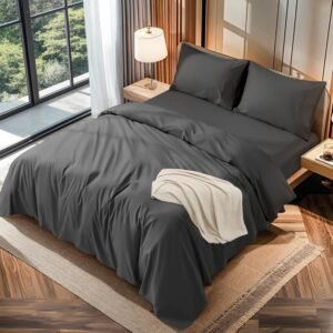 LBRO2M Conjunto de lençóis 100% algodão, 1200 fios, bolso profundo de 40,6 cm, conjunto de lençol de cama de 4 peças (preto, king (padrão dos EUA))